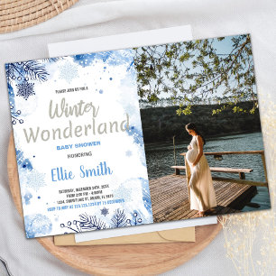 Winter Baby Shower Invitations Blue Glitter Photo