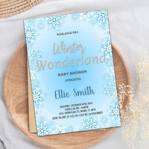 Winter Baby Shower Invitations Blue Snow Silver