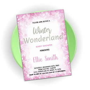 Winter Baby Shower Invitations Cloud Pink Silver