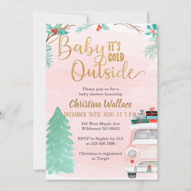 Winter Baby Shower Invitations for Girls (Front)