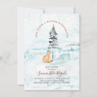 Winter Baby Shower Invitations Pine Trees & Fox