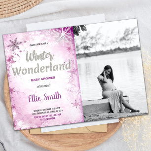 Winter Baby Shower Invitations Pink Glitter Photo