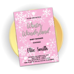 Winter Baby Shower Invitations Pink Silver