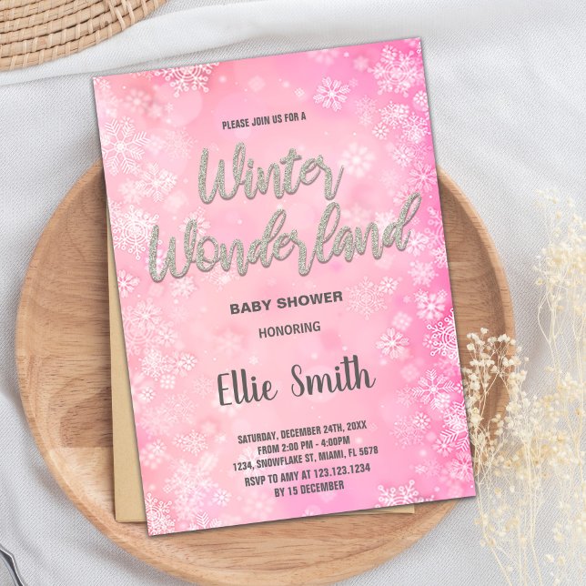 Winter Baby Shower Invitations Pink Snow (Winter Baby Shower Invitations Pink Snow)