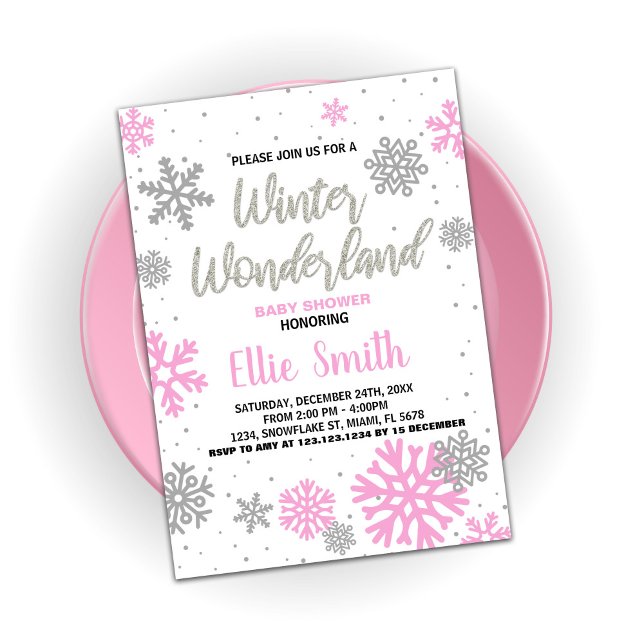 Winter Baby Shower Invitations Pink White (Winter Baby Shower Invitations Pink White)
