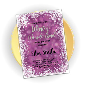 Winter Baby Shower Invitations Purple Silver