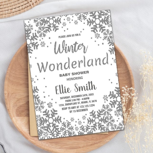 Winter Baby Shower Invitations Silver Glitter (Winter Baby Shower Invitations Silver Glitter)