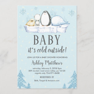 winter baby shower invite, winter animals artic invitation