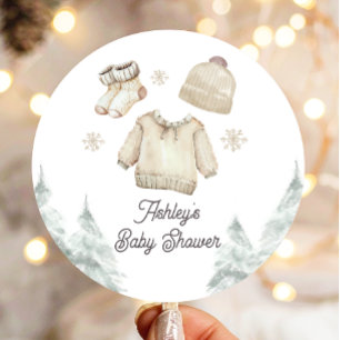 Winter Baby Shower It's Cold Outside Unisex Snow Classic Round Sticker