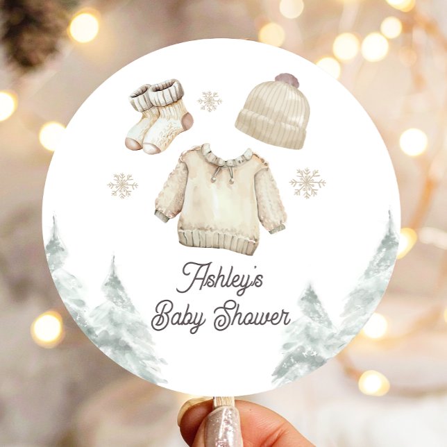 Winter Baby Shower It's Cold Outside Unisex Snow Classic Round Sticker (Creator Uploaded)