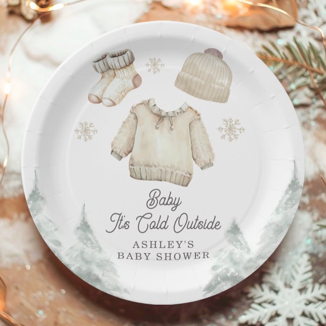 Winter Baby Shower It's Cold Outside Unisex Snow Paper Plate (Creator Uploaded)