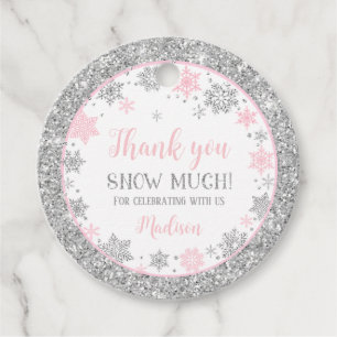 Winter Baby Shower Pink & Silver Snowflake Shower Favour Tags