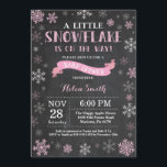 Winter Baby Shower Pink Snowflake Chalkboard Invitation<br><div class="desc">Winter Baby Shower invitation. Pink Snowflake. Girl Baby Shower Invitation. Winter Holiday Baby Shower Invite. Pink and White Snowflakes. Chalkboard Background. For further customisation,  please click the "Customise it" button and use our design tool to modify this template.</div>