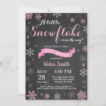 Winter Baby Shower Pink Snowflake Chalkboard Invitation<br><div class="desc">Winter Baby Shower invitation. Pink Snowflake. Girl Baby Shower Invitation. Winter Holiday Baby Shower Invite. Pink and White Snowflakes. Chalkboard Background. For further customisation,  please click the "Customise it" button and use our design tool to modify this template.</div>
