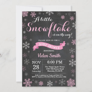 Winter Baby Shower Pink Snowflake Chalkboard Invitation