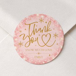 Winter Baby Shower Pink Snowflake Thank You Classic Round Sticker
