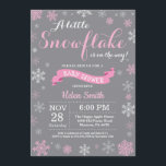 Winter Baby Shower Pink White and Grey Snowflake Invitation<br><div class="desc">Winter Baby Shower invitation. Pink White and Grey Snowflake. Girl Baby Shower Invitation. Winter Holiday Baby Shower Invite. Pink and White Snowflakes. Grey Background. For further customisation,  please click the "Customise it" button and use our design tool to modify this template.</div>