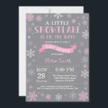 Winter Baby Shower Pink White and Grey Snowflake Invitation<br><div class="desc">Winter Baby Shower invitation. Pink White and Grey Snowflake. Girl Baby Shower Invitation. Winter Holiday Baby Shower Invite. Pink and White Snowflakes. Grey Background. For further customisation,  please click the "Customise it" button and use our design tool to modify this template.</div>