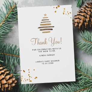 Winter baby shower rustic tree  thank you card