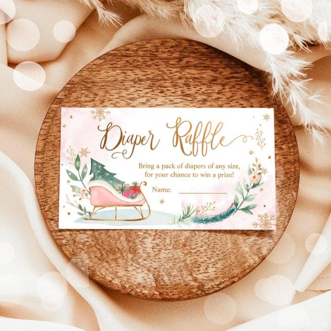 Winter Baby Shower Sleigh Cold Pink Diaper Raffle Enclosure Card (Creator Uploaded)