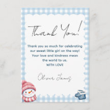 Winter Baby Shower Thank You Card Snowman