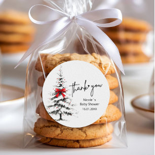 Winter Baby Shower Thank You – Editable Text Classic Round Sticker
