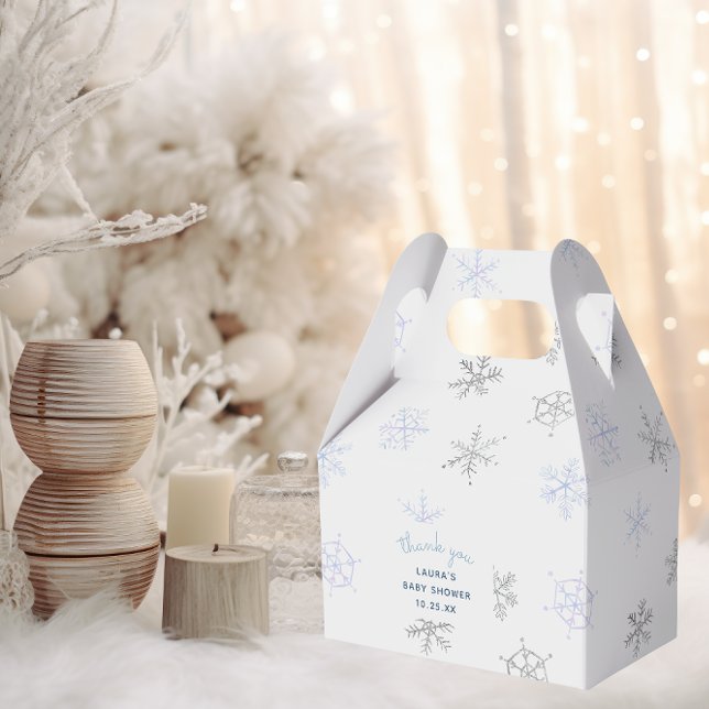 Winter Baby Shower Thank You Favour Box (baby shower gift box with snowflakes in light blue and silver (faux glitter))