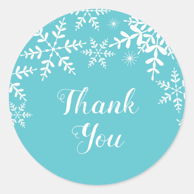 Winter Baby Shower Turquoise Snowflakes Classic Round Sticker (Front)