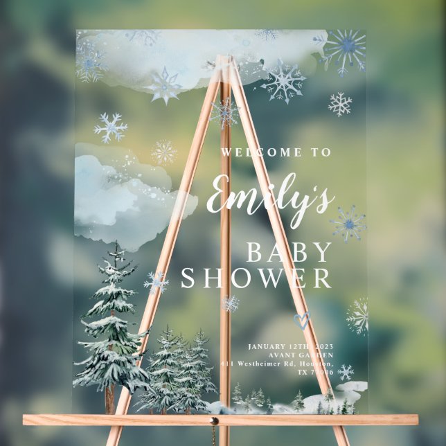 Winter Baby Shower Welcome Sign, Blue Baby Shower Acrylic Sign (Neutral)