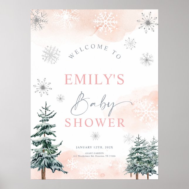 Winter baby Shower welcome sign for baby girls (Front)