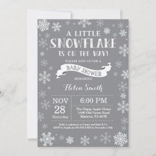 Winter Baby Shower White and Grey Snowflake Invitation