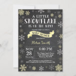 Winter Baby Shower Yellow Snowflake Chalkboard Invitation<br><div class="desc">Winter Baby Shower invitation. Yellow Snowflake. Boy or Girl Baby Shower Invitation. Winter Holiday Baby Shower Invite. Yellow and White Snowflakes. Chalkboard Background. For further customisation,  please click the "Customise it" button and use our design tool to modify this template.</div>