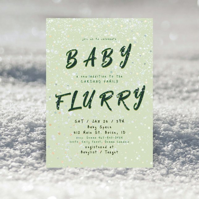 Winter Baby Sprinkle | Green Snow Flurry Invitation (Creator Uploaded)