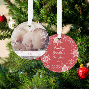Winter Baby's First Christmas Snowflakes Photo Ornament