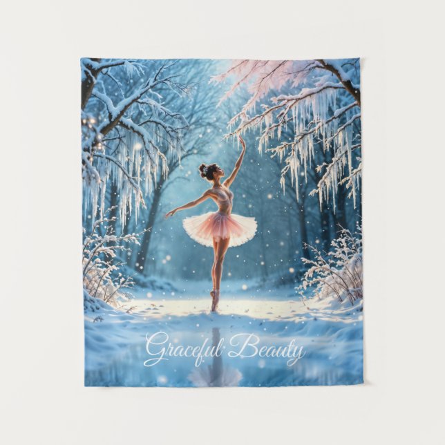 Winter ballet ice dance frosty forest view tapestry (Front)