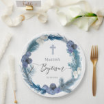 winter Baptism blue wreath Paper Plates<br><div class="desc">winter Baptism paper plates</div>
