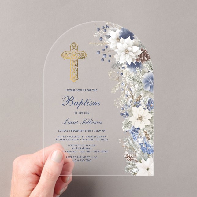 Winter Baptism Clear Acrylic Invitations (Insitu (Handheld))