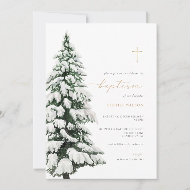 Winter Baptism Invitation Christmas Christening (Front)