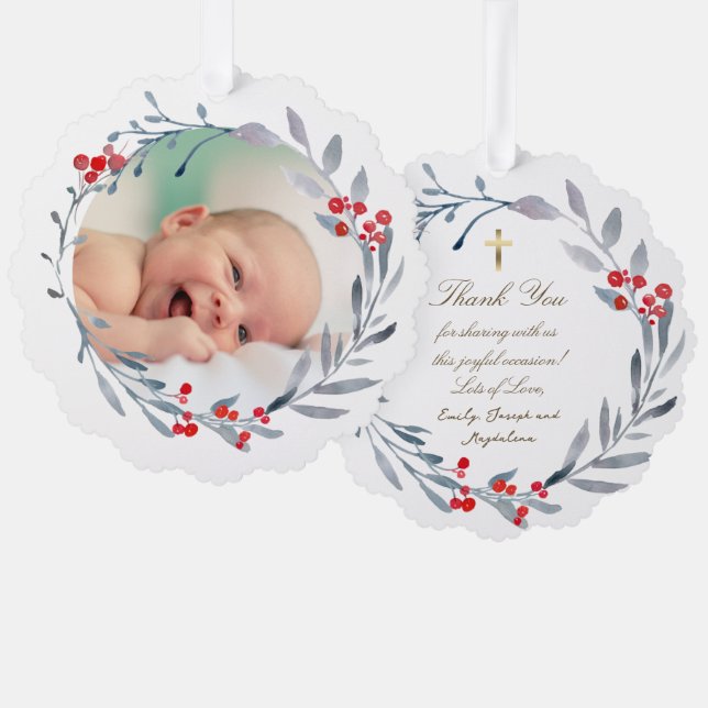 winter Baptism thank you  Tree Decoration Card (Front/Back)