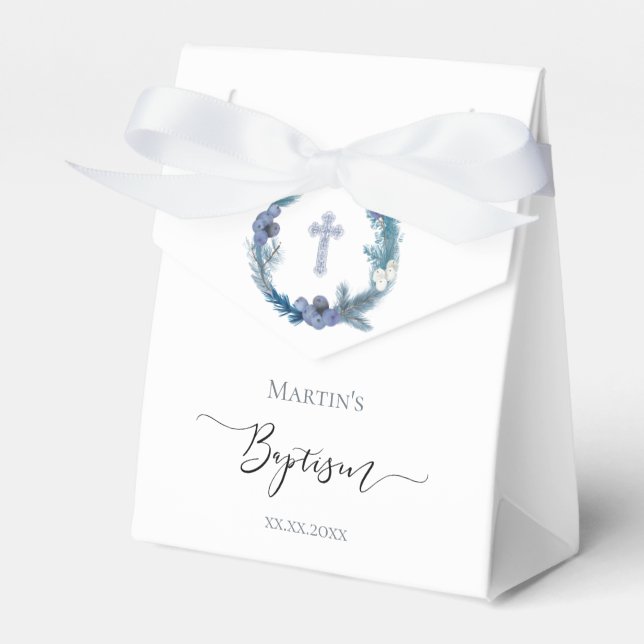 winter Baptism wreath favour box (Front Side)