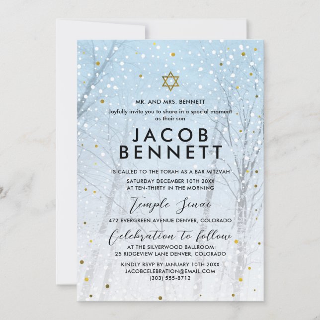 Winter Bar Mitzvah Invitation Snowy Forest (Front)