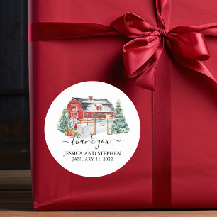Winter Barn Christmas Wedding Classic Round Sticker