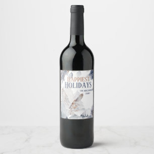 Winter barn owl woodland snow forest scenic wine label