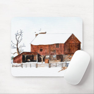 Winter Barn Sketch Mouse Pad