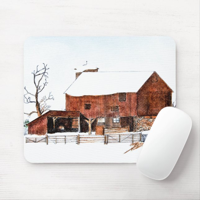 Winter Barn Sketch Mouse Pad (With Mouse)