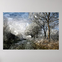 Winter Bayou Trees Landscape Watercolor Painting