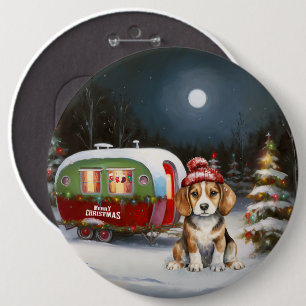 Winter Beagle Caravan Christmas Adventure 6 Cm Round Badge