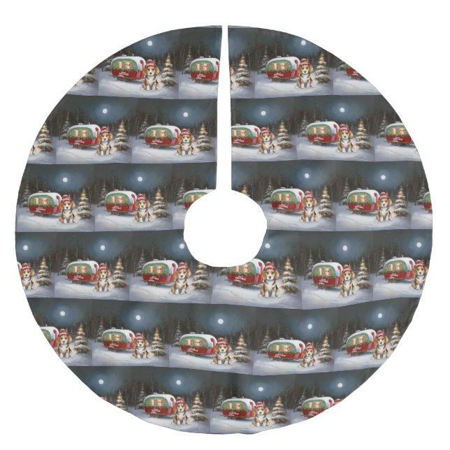 Winter Beagle Caravan Christmas Adventure  Brushed Polyester Tree Skirt (Front)