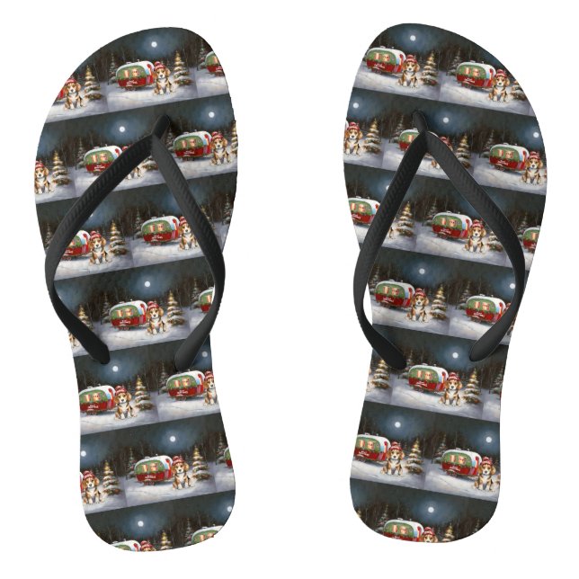 Winter Beagle Caravan Christmas Adventure  Jandals (Footbed)
