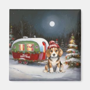 Winter Beagle Caravan Christmas Adventure  Magnet